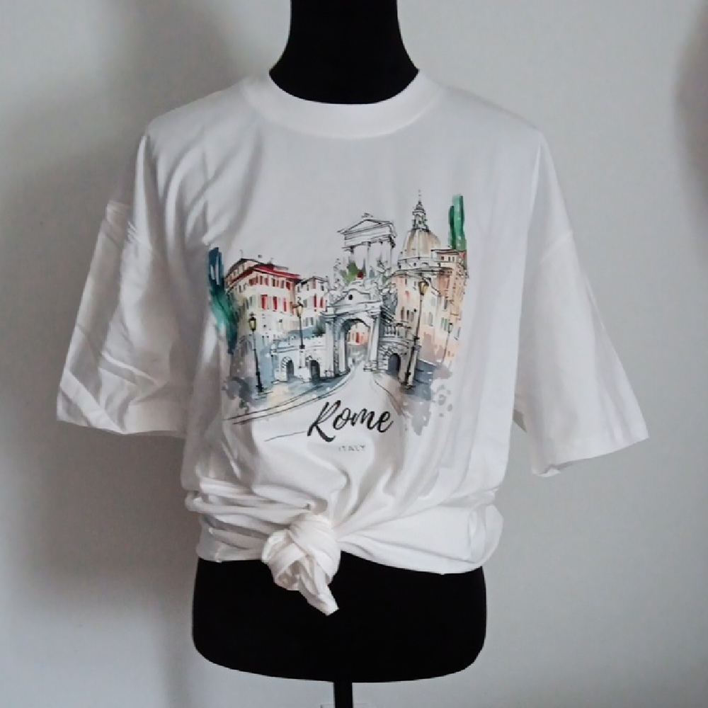 White Graphic Tee with Rome Print - Picture 2 of 5
